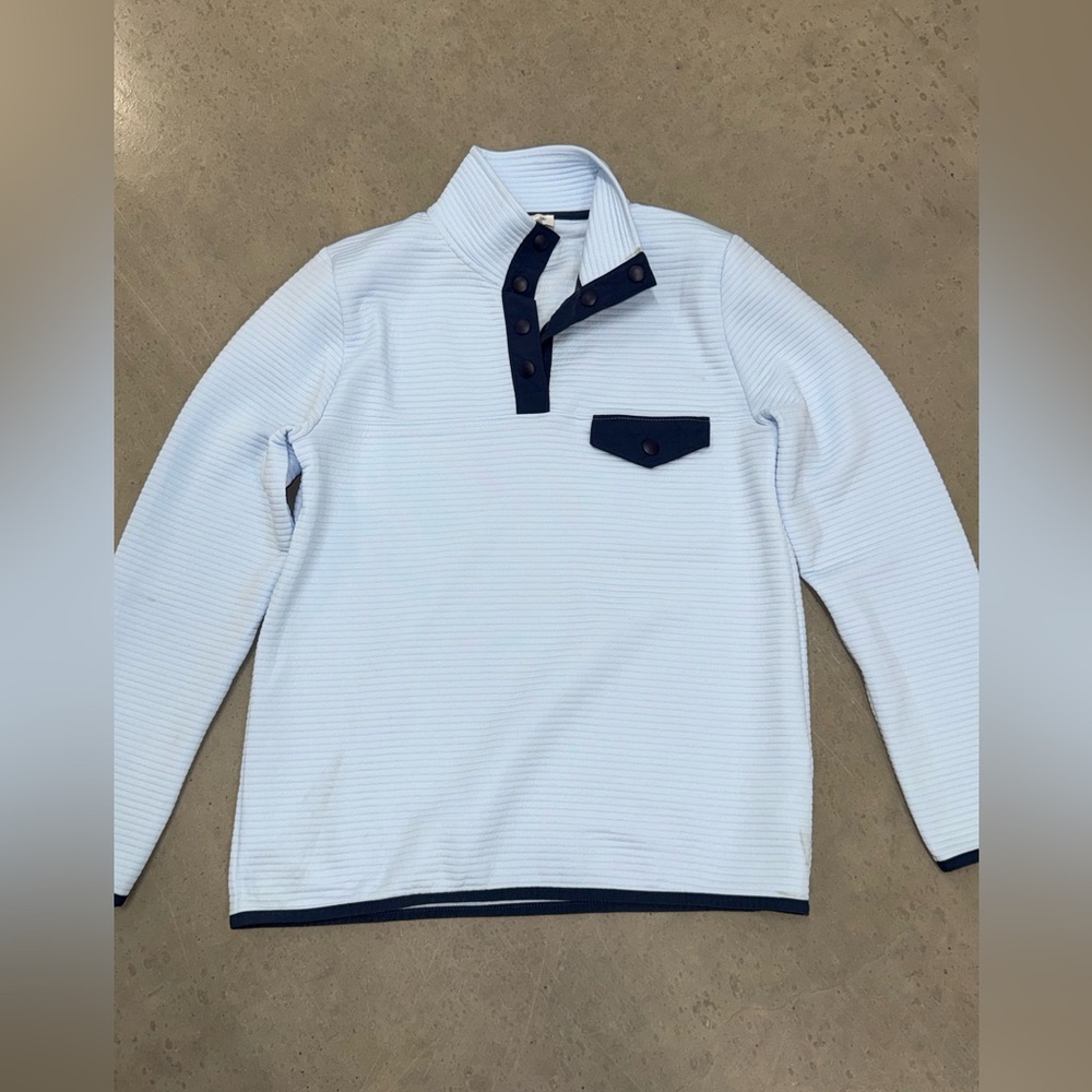 J. Crew Light Blue Popover with Navy Trim